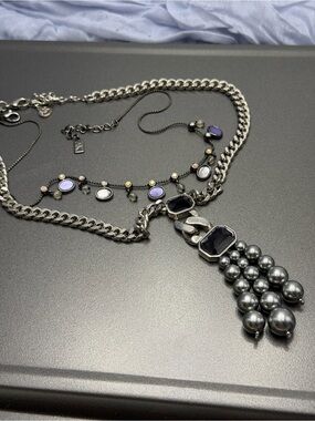 Anne Klein Gunmetal Necklaces with Purple Accents and Beaded Tassel